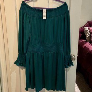 Bebe Green Off the Shoulder Dress NWT
